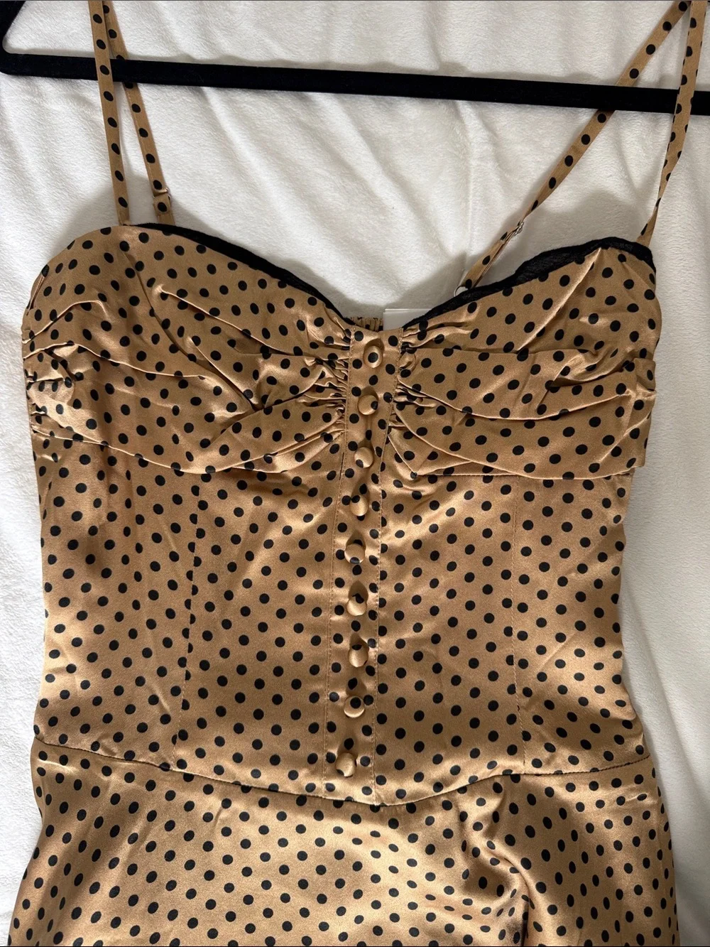 Reformation Polka Dot Satin Slip Dress in Tan and Black size 0 (xs/s) - Picture 2 of 6